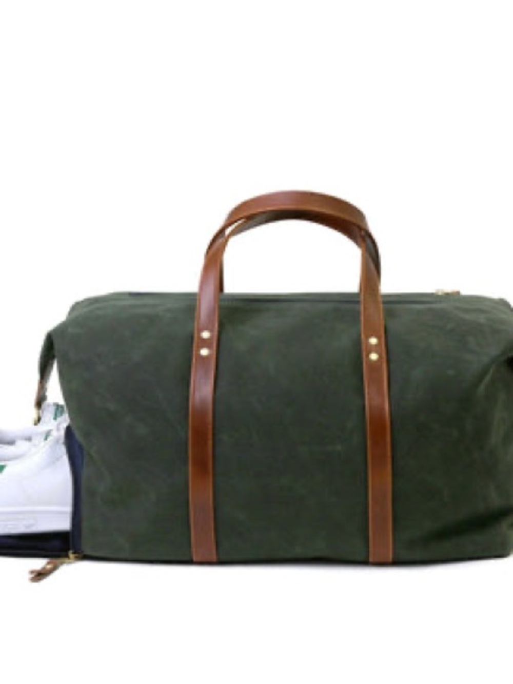 Hudson Sutler Waxed Canvas Duffel Hunter Green with Brown Leather Handles